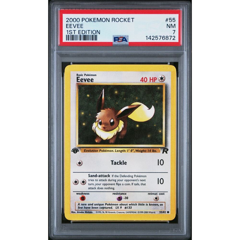 PSA 7 NM Eevee 1st Edition 55/82 Pokémon 2000 Team Rocket Common Graded Card